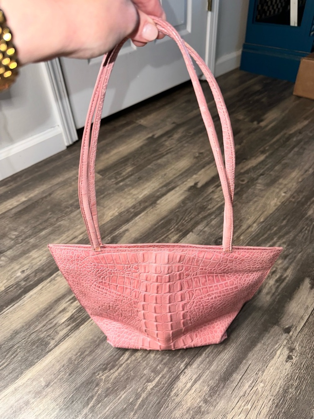 Wilson Leather Pink Croc Embossed Shoulder Bag Small Tote Purse Vintage Y2K